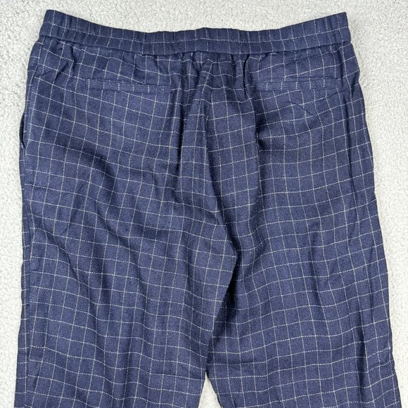 Eileen Fisher Pants XL Midnight Blue Wide Leg Ankle Cropped Tussah Silk Plaid - Picture 5 of 13